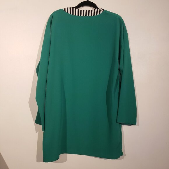 Lux Vintage PODIUM Paris Sheer Deep Green w Black + White Strip Trim Robe - Picture 5 of 12